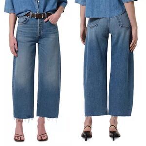 NEW Citizens of Humanity Ayla Raw Hem Crop Jeans Womens 29 Telegraph Blue Wide